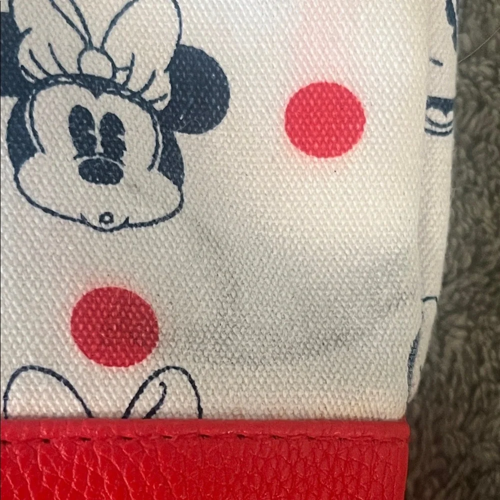 Disney Minnie Mouse White and Red Canvas Tote with Navy Character Motif